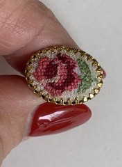 VINTAGE ROSE EMBROIDERED PIN & CLIP EARRINGS RED, PINK, WHITE HAND MADE