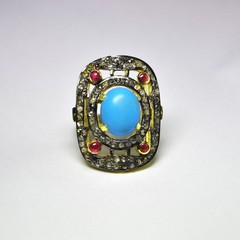 Gorgeous 1.35ctw Rose Cut Diamond Gemstone Studded Silver Victorian Ring Jewelry