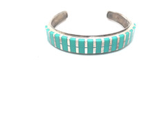 Vintage Sterling Silver Turquoise Southwest Style Channel Set Cuff Bracelet