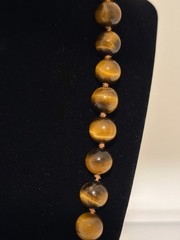 Vintage Chinese Export Hand Knotted Tiger ‘s Eye 11-12 mm Heavy Beaded Necklace