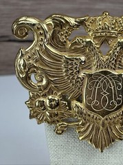 Vintage Miriam Haskell Russian Gold Brooch Crest Coat Of Arms Eagle Phoenix
