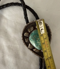 Vtg Southwestern Sterling Silver Turquoise Nugget Bolo Tie by Bennett Pat Pend