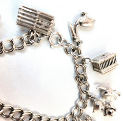 Vtg 925 JMS Sterling Silver Assorted 13 Charm Chain Bracelet 44.4 grms