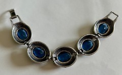 Vintage Silver Tone Blue Faceted Glass Bracelet Victorian Revival Gothic Style