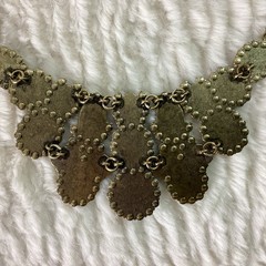 Vintage Burgundy Red Stone Diamonds Statement Necklace Costume Bling Glam Gold