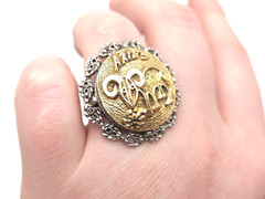 Vintage 60s 70s Gold & Silver Tone Large Aries Astrology Ram Adjustable Ring