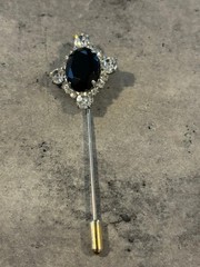 Vintage Emmons Mesh Tassel Hat Stick Pin Silver Tone and Vintage Black stone pin