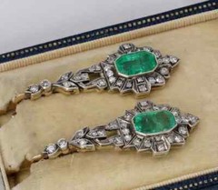 Art Deco Green Emerald & Lab Created Diamond Engagement 925 Silver Gift Earrings