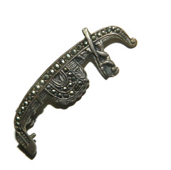 Vintage 800 Silver Italian Venetian Gondola Marcasite pin brooch 43 mm Used