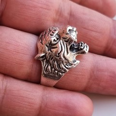 Ancient Antique Tiger Ring Viking Silver color Engraved Size 9