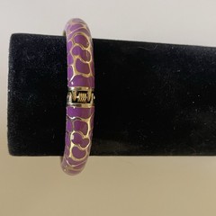 Bangle Bracelet Purple Enamel Hinged Clamp Clamper Gold Tone