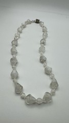 Chunky White Clear Irregular Art Glass Bead Statement Necklace Contemporary 18”