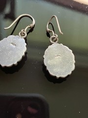 Vintage 925 Sterling Silver 1.25″ Oval Turquoise Scalloped Dangle Wire Earrings