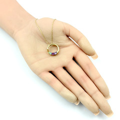 Circular 14K Gold Citrine Topaz Peridot Amethyst Multi Stone Necklace