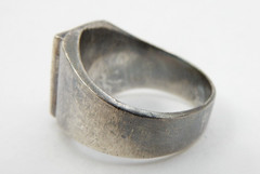 VINTAGE SILVER ASIAN “GOOD FORTUNE” BLACK ONYX RING, SIZE 10-1/2, 11.8 GRAMS