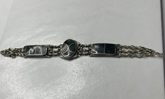 Silver Toned Green Inlay Vintage Bracelet Estate Marble Look Unique Read