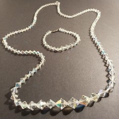 CRYSTAL Aurora Borealis Necklace and Bracelet Set Vintage