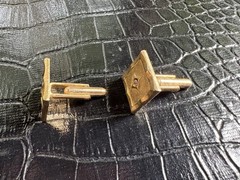 Vintage Cuff Links Men Goldtone Square Textured Clear Rhinestone Accent Toggle