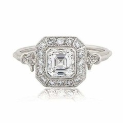 Art Deco Style Lab Created Diamond Edwardian Engagement 14K White Gold FN Ring