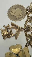 Vintage Gold Tone Chunky Charm Bracelet Poodle Wishing Well Frog Clover Dog 6.5″