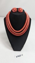 Vtg MCM 3 Strand Japan OMBRE Orange Coral Red Beads NECKLACE Clip EARRINGS SET