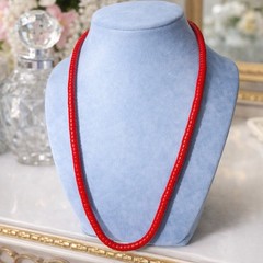 Vintage 28” Red Glass Rondelle Bead Necklace – Gold Tone Spring Ring Clasp