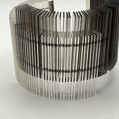 Sculptural Asymmetric Plexiglass Lucite Cuff Bracelet Ribbed Acrylic Art Deco