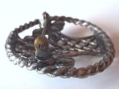 Antique Silver-tone Oval Flower Basket Brooch w/ Multicolor Gemstones, C-clasp