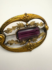 Vintage Sash Pin Brooch Purple Stone Gold Tone Signed George L Paine GLP