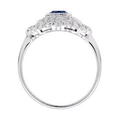 3.15Ct Art Deco Lab-Created Diamond Blue Sapphire Wedding 14k White Gold FN Ring