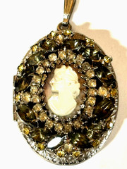 HOBE SIGNED CRYSTAL AND CAMEO, SILVER TONE LOCKET, ESTATE