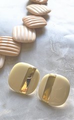 Vintage 80s Necklace & Earrings Pastel Peach Ivory Acrylic Enamel Bamboo