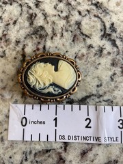 Vintage Cameo Brooch Gold Tone Oval Lady Portrait Pin Victorian Revival Style