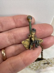 Vintage Antique In The Dog House Chatelaine Chain Man Under Lamp Pin Brooch