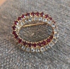 Vintage Red and White Rhinestone Brooch
