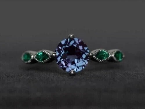 2.25Ct Art Deco Lab Created Alexandrite Diamond Wedding 14k White Gold FN Ring