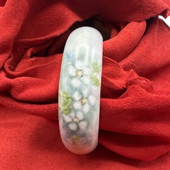 Vtg Floral Handpainted Porcelain Bracelet Cuff. Signed ISA. See pics.