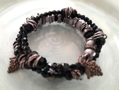 Cluster Bracelet Wire Wrapped Black Copper Silver Beads Charms Fits All
