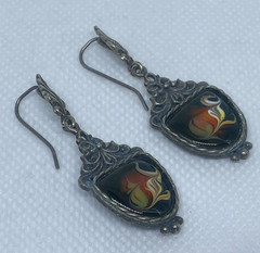 Vintage earrings. USSR porcelain. Hand painted. Enamel.Russian. Finift . 7.99 g.