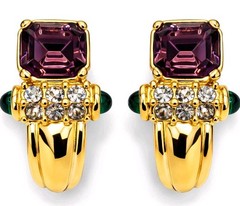 VTG Nolan Miller Clip On Earrings Gold Tone Purple Green Retro Glam Dynasty