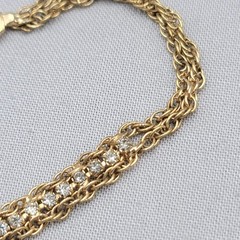 Vintage Rhinestone Tennis Bracelet Gold tone Double Rope Chain 7″