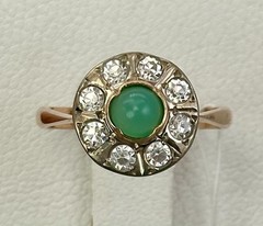 USSR Vintage Original Rose Gold Natural Chrysoprase & CZ Ring 585 14K 3,01 g.