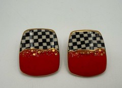 Vintage 80’s Jewelry 10 Cynthia Chuang Earrings Modernist Checkerboard Ceramic