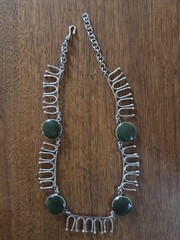 Jade and Silver Vintage Necklace 17 Inches Handmade Adjustable Hook Closure
