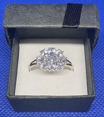 (10) 9x 6x4mm 2 Ct Faceted Tanzanite Cluster 925 Silver Ring size 9.75 Cocktail