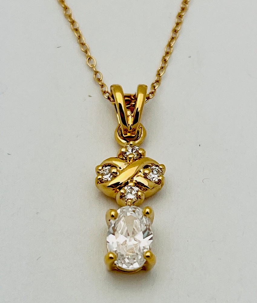 DaneCraft 24KT Gold Over 925 Sterling Silver CZ Drop Necklace 18”