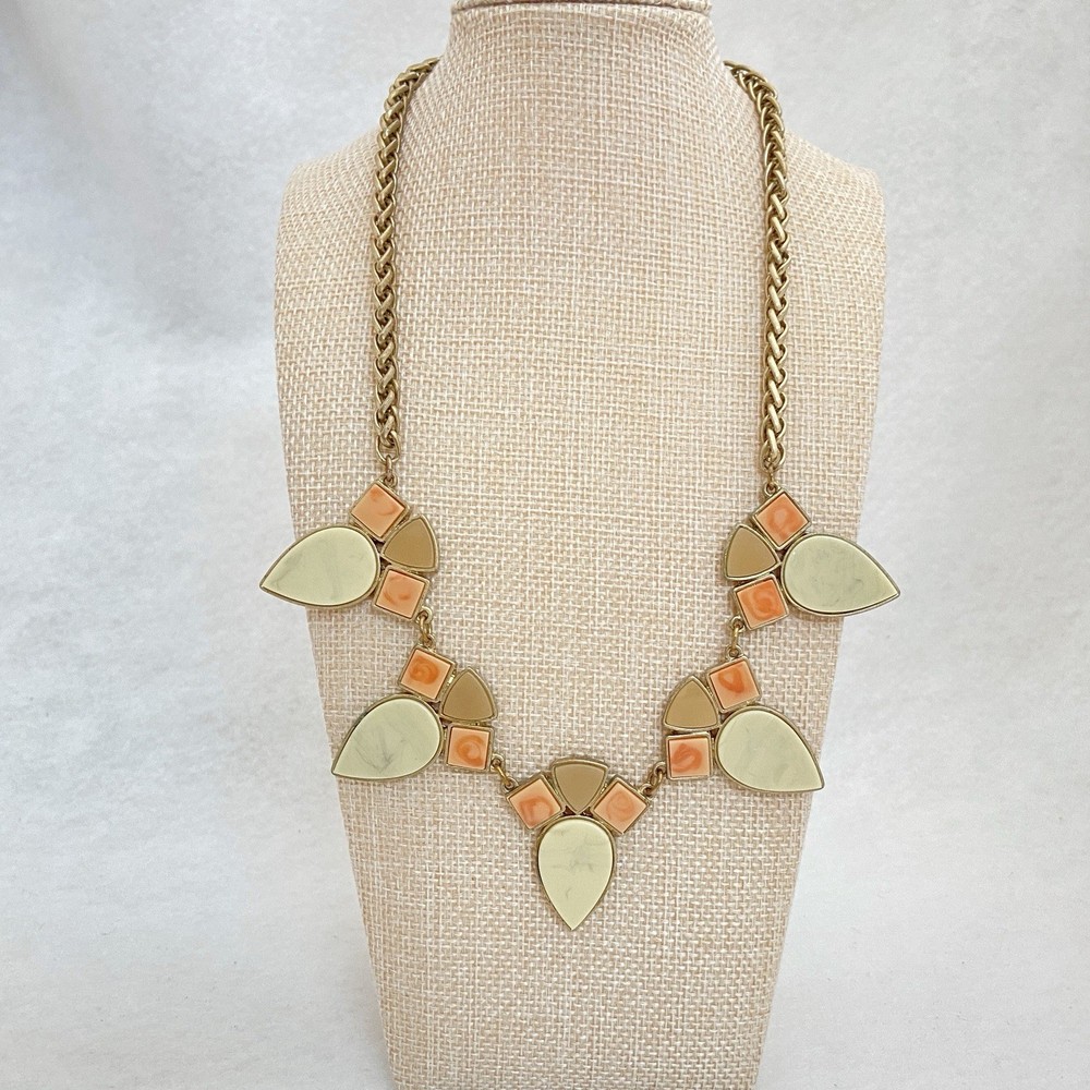 Vintage Geometric Necklace Bib Peach Tan Cream Acrylic Flush Solid MCM