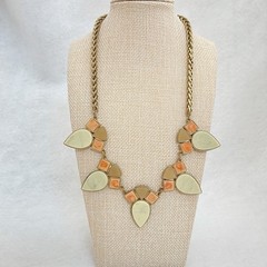 Vintage Geometric Necklace Bib Peach Tan Cream Acrylic Flush Solid MCM
