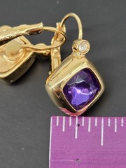 Vintage 90s Joan Rivers Purple Crystal Square Bezel Leverback Earrings