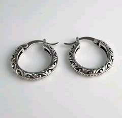 Vintage Sterling Silver Hoop Earrings Geometric Retro Pattern Statement Jewelry.